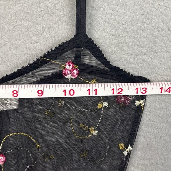 Sheer Bodysuit Embroidered Floral Adjustable Straps SZ S Whimsygoth Cottagecore - Picture 3 of 6